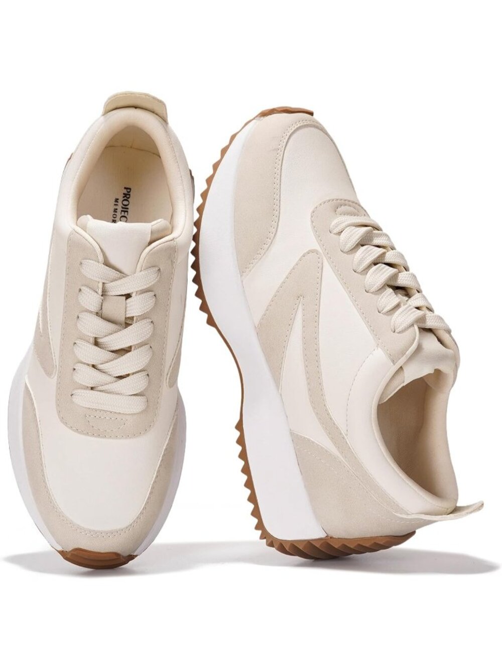 Women's Beige Lightweight Lace Up Memory Foam Non-Slip Lace Up Fashion Sneakers